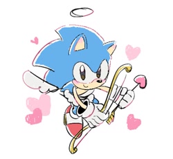 Size: 981x902 | Tagged: safe, artist:neku_646611, sonic the hedgehog, 2025, arrow (weapon), bow (weapon), classic sonic, cupid, cute, halo, heart, simple background, solo, sonabetes, white background, wings