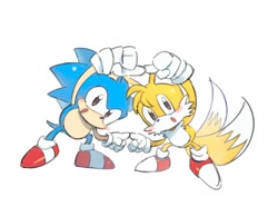 Size: 1959x1458 | Tagged: safe, artist:neku_646611, miles "tails" prower, sonic the hedgehog, 2025, classic sonic, classic tails, cute, dragon ball, duo, simple background, standing, white background