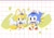 Size: 2048x1418 | Tagged: safe, artist:neku_646611, miles "tails" prower, sonic the hedgehog, 2025, alternate outfit, apron, chibi, classic sonic, classic sonic (universe), classic tails, duo, hat, simple background, smile, standing, white background