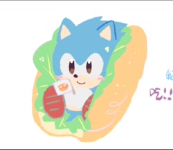 Size: 1024x888 | Tagged: safe, artist:neku_646611, sonic the hedgehog, 2025, cute, food, holding something, simple background, smile, solo, sonabetes, white background