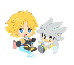 Size: 1293x1134 | Tagged: safe, artist:neku_646611, silver the hedgehog, human, 2025, chibi, crossover, duo, simple background, smile, white background