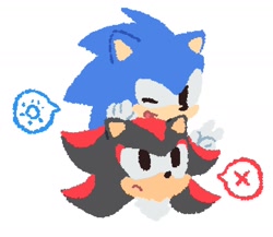 Size: 1444x1254 | Tagged: safe, artist:neku_646611, shadow the hedgehog, sonic the hedgehog, 2025, duo, looking at them, simple background, white background, wink