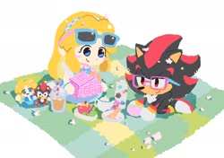Size: 2048x1438 | Tagged: safe, artist:neku_646611, maria robotnik, shadow the hedgehog, human, 2025, cute, duo, mariabetes, picnic, shadowbetes, simple background, white background