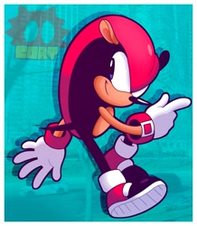 Size: 1385x1590 | Tagged: safe, artist:cory_hedgehog, mighty the armadillo, 2025, border, classic mighty, looking at viewer, pointing, smile, smiling at viewer, solo