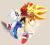Size: 1414x1274 | Tagged: safe, artist:risziarts, sally acorn, sonic the hedgehog, super sonic, chipmunk, hedgehog, 2024, duo, female, happy, hugging, male, sally x sonic, sally's ringblader outfit, shipping, simple background, straight, super form