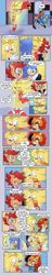 Size: 1560x8192 | Tagged: safe, artist:risziarts, manik acorn, sally acorn, sonia acorn, sonic the hedgehog, super sonic, chipmunk, hedgehog, 2023, building, child, comic, dialogue, duo, english text, king sonic, quartet, queen sally acorn, ringblader, sally x sonic, shipping, straight, super form, teenager
