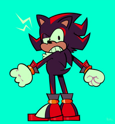 Size: 2048x2213 | Tagged: safe, artist:futurama, shadow the hedgehog, hedgehog, 2020, arms out, blue background, looking back, simple background, solo, standing