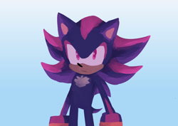 Size: 2048x1448 | Tagged: safe, artist:miranagi, shadow the hedgehog, hedgehog, 2020, frown, gradient background, lineless, looking at viewer, solo, standing