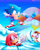 Size: 1920x2400 | Tagged: safe, artist:jonnisalazar, knuckles the echidna, nack the weasel, robotnik, sonic the hedgehog, echidna, hedgehog, human, weasel, chaos emerald, classic knuckles, classic robotnik, classic sonic, clenched teeth, daytime, frown, group, hole, ice, mid-air, outdoors, redraw, smile, snow, snowboard, sonic triple trouble, standing