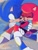 Size: 768x1024 | Tagged: safe, artist:cerberustheterrible, sally acorn, sonic the hedgehog, chipmunk, hedgehog, 2023, alternate universe, carrying them, daytime, duo, falling, female, male, sally x sonic, sally's ringblader outfit, shipping, straight, watermark