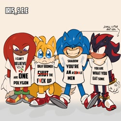 Size: 2000x2000 | Tagged: safe, artist:iris_s_e_e, knuckles the echidna, miles "tails" prower, shadow the hedgehog, sonic the hedgehog