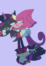 Size: 1157x1653 | Tagged: safe, artist:aleespace-art, espio the chameleon, shadow the hedgehog, gay, hugging, kiss, shadpio, shipping