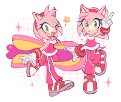 Size: 2048x1724 | Tagged: safe, artist:mokapaan, amy rose, extreme gear, smile, sonic riders, sparkles, star (symbol), v sign