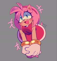 Size: 1922x2048 | Tagged: safe, artist:alimoob, amy rose, amybetes, bending over, blushing, cute, hands together, one fang, smile, standing, wagging tail