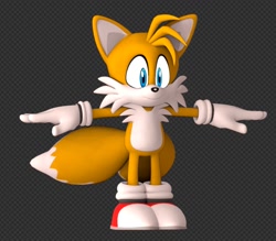 Size: 1753x1539 | Tagged: safe, artist:lijcthorntonll, miles "tails" prower, 3d, checkered background, cute, looking offscreen, male, smile, solo, t-pose