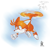 Size: 2700x2700 | Tagged: safe, artist:thewatermelonfox, miles "tails" prower, classic tails, flying, gradient background, looking offscreen, mid-air, outline, redraw, reference inset, signature, solo, spinning tails, white outline