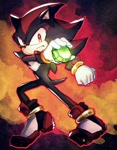 Size: 735x946 | Tagged: safe, artist:den255, shadow the hedgehog, abstract background, chaos emerald, frown, holding something, looking at viewer, outline