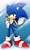 Size: 690x1158 | Tagged: safe, artist:den255, sonic the hedgehog, fourth wall break, fourth wall screen, frown, glass, hand on hip, knocking, lidded eyes, looking at viewer, standing, uekawa style, unamused, wallpaper
