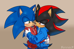 Size: 1788x1187 | Tagged: safe, artist:fennecp, shadow the hedgehog, sonic the hedgehog, shadow x sonic, shipping