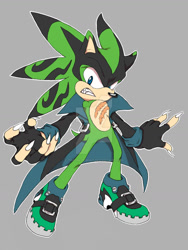 Size: 774x1032 | Tagged: safe, artist:thatblue-bolt, scourge the hedgehog, hedgehog, black fur, blue eyes, fingerless gloves, green fur, jacket, male, shoes