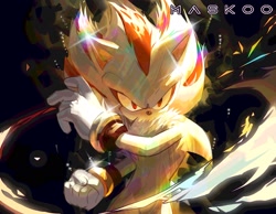 Size: 2048x1593 | Tagged: safe, artist:maskoo185826, shadow the hedgehog, super shadow, 2025, black background, looking offscreen, no mouth, signature, simple background, solo, standing, super form