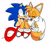 Size: 1836x1633 | Tagged: safe, artist:ilovetails, artist:insaneaboutthislittlefox, miles "tails" prower, sonic the hedgehog, 2025, age difference, blushing, carrying them, cute, duo, eyes closed, gay, mouth open, one fang, running, shipping, smile, sonabetes, sonic x tails, tailabetes