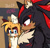 Size: 1766x1685 | Tagged: safe, artist:shadails, miles "tails" prower, shadow the hedgehog, 2024, abstract background, aged up, blushing, cute, duo, ear fluff, frown, gay, lidded eyes, looking at them, looking offscreen, shadow x tails, shadowbetes, shipping, top surgery scars, trans male, transgender