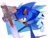 Size: 2048x1570 | Tagged: safe, artist:legochet, sonic the hedgehog, sonic and the black knight, 2025, abstract background, holding something, looking at viewer, no mouth, reaching towards the viewer, redraw, solo, standing, sword, weapon