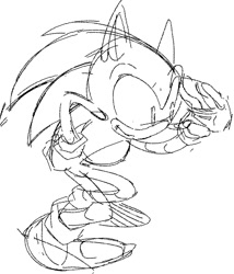 Size: 1080x1263 | Tagged: safe, artist:infmilk, sonic the hedgehog, 2025, line art, monochrome, simple background, sketch, smile, solo, white background