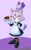 Size: 1149x1869 | Tagged: safe, artist:amipiyoart, blaze the cat, 2024, :<, cake, food, frown, gothic lolita, hand on hip, holding something, lolita, looking at viewer, maid outfit, plate, signature, solo, standing