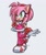 Size: 1000x1200 | Tagged: safe, artist:pontiikii, amy rose, 2022, amybetes, cute, eye clipping through hair, grey background, hand on hip, looking offscreen, mouth open, riders outfit, signature, simple background, smile, solo, sonic riders, standing on one leg