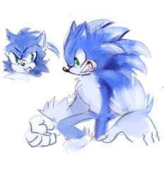 Size: 1856x2000 | Tagged: safe, artist:miralura, sonic the hedgehog, 2025, clenched fist, clenched teeth, fangs, looking at viewer, looking offscreen, mouth open, simple background, solo, sonic the werehog, standing, were form, werehog, white background