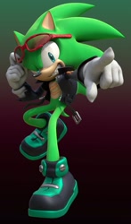 Size: 1206x2048 | Tagged: safe, artist:zerrekthedog, scourge the hedgehog, 2025, 3d, claws, clenched teeth, gradient background, looking at viewer, pointing, pointing at viewer, sharp teeth, smile, solo