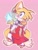 Size: 1536x2048 | Tagged: safe, artist:fluffyeviltails, miles "tails" prower, fox, 2025, blushing, cosplay, crossover, cute, female, fire, flame, gender swap, japanese clothes, kimono, looking at viewer, outline, pink background, signature, simple background, smile, solo, tailabetes, the helpful fox senko-san, wink