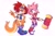 Size: 2156x1412 | Tagged: safe, artist:echaotix, amy rose, sally acorn, alternate outfit, duo, kangaroo, piko piko hammer, smile, species swap