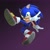 Size: 2000x2000 | Tagged: safe, artist:hyru_art, artist:stixstixy, sonic the hedgehog, 2025, 3d, gradient background, looking at viewer, mid-air, pointing, posing, smile, solo, treads