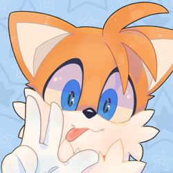 Size: 2048x2048 | Tagged: safe, artist:strawberricups, miles "tails" prower, 2022, cute, echo background, icon, looking at viewer, smile, solo, tailabetes, tongue out, v sign