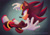 Size: 1284x889 | Tagged: safe, artist:sonikku32, shadow the hedgehog, hedgehog, sonic prime s2, 2023, cheek fluff, frown, gradient background, lineless, looking offscreen, male, mid-air, reaching towards the viewer, signature, solo