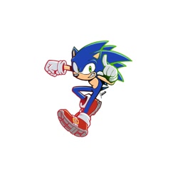 Size: 2000x2000 | Tagged: safe, artist:everestwhite, sonic the hedgehog, 2024, clenched fist, clenched teeth, looking at viewer, pointing, pointing at viewer, running, signature, simple background, smile, solo, white background