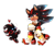 Size: 1024x874 | Tagged: safe, artist:cerculor, shadow the hedgehog, chao, 2017, blushing, character chao, duo, heart, lidded eyes, looking at each other, shadow chao, simple background, smile, transparent background