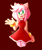 Size: 2500x3000 | Tagged: safe, artist:velvedd, amy rose, 2019, eye clipping through hair, fangs, looking at viewer, mouth open, open smile, outline, red background, signature, simple background, smile, smiling at viewer, solo, standing