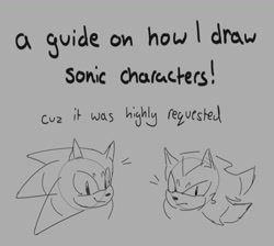 Size: 1533x1374 | Tagged: safe, artist:cha0s_error, shadow the hedgehog, sonic the hedgehog, 2025, duo, english text, frown, grey background, head only, line art, looking at viewer, simple background, smile