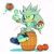 Size: 2046x2048 | Tagged: safe, artist:candyje11yfish, silver the hedgehog, hedgehog, sonic the hedgehog (2006), 2025, :3, apple, barrel, blushing, cute, holding something, legs crossed, looking at something, male, psychokinesis, signature, silvabetes, simple background, sitting, smile, solo, white background