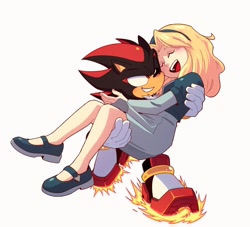 Size: 2048x1862 | Tagged: safe, artist:other_subject, maria robotnik, shadow the hedgehog, human, 2025, carrying them, clenched teeth, cute, duo, eyes closed, holding each other, looking at them, mouth open, one eye closed, simple background, skating, smile, white background, wholesome