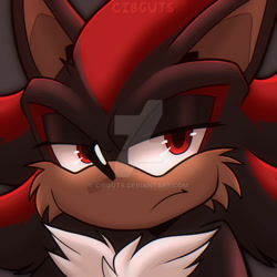 Size: 1280x1280 | Tagged: safe, artist:cibguts, shadow the hedgehog, 2025, cheek fluff, chest fluff, deviantart watermark, ear fluff, frown, grey background, icon, lidded eyes, looking at viewer, obtrusive watermark, redraw, signature, simple background, solo, watermark