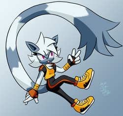 Size: 4387x4139 | Tagged: safe, artist:aqlilac, tangle the lemur, 2022, female, gradient background, looking offscreen, signature, smile, solo, tongue out, v sign