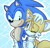 Size: 1000x960 | Tagged: safe, artist:sonicschilidog, miles "tails" prower, sonic the hedgehog, 2013, abstract background, clenched fists, duo, hand on head, looking at each other, mouth open, open smile, outline, smile, smiling at each other, standing, white outline