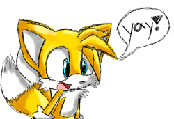 Size: 646x443 | Tagged: safe, artist:sonicschilidog, miles "tails" prower, 2009, cute, dialogue, english text, eye clipping through hair, looking at viewer, mouth open, simple background, sketch, smile, solo, speech bubble, standing, tailabetes, white background