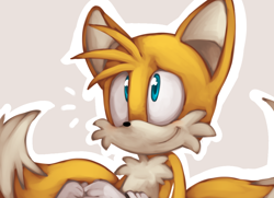 Size: 1100x796 | Tagged: safe, artist:sonicschilidog, miles "tails" prower, 2013, beige background, looking offscreen, outline, simple background, smile, solo