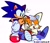 Size: 2048x1769 | Tagged: safe, artist:kirby-popstar, miles "tails" prower, sonic the hedgehog, 2025, classic sonic, classic sonic (universe), classic tails, cute, duo, eyes closed, headpats, looking at them, mouth open, redraw, signature, sitting, smile, sonabetes, standing, tailabetes